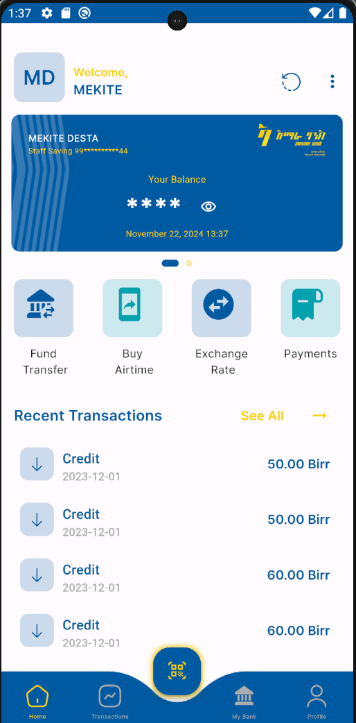Amhara Bank Mobile Banking Screenshot 1