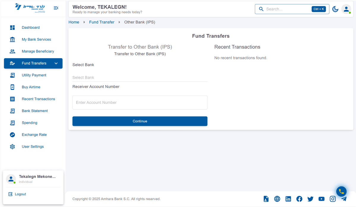 Amhara Bank Internet Banking Screenshot 3